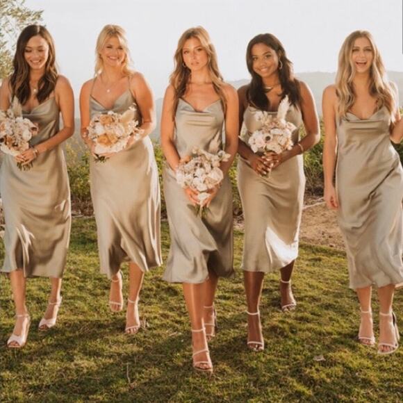 Show Me Your Mumu Verona Cowl Dress Moss Green Luxe Satin XXL Midi Bridesmaid - Picture 2 of 9